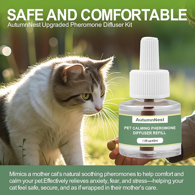 Cat Calming Pheromone Diffuser Refills, 4 Pack 48ml, Helps Relieve Cat Anxiety, Reduce Stress, Aggression, Fighting, Spraying, Scratching, Supports Cats During Vet Visits, Travel, Multi-Cat Homes-PawvioPets