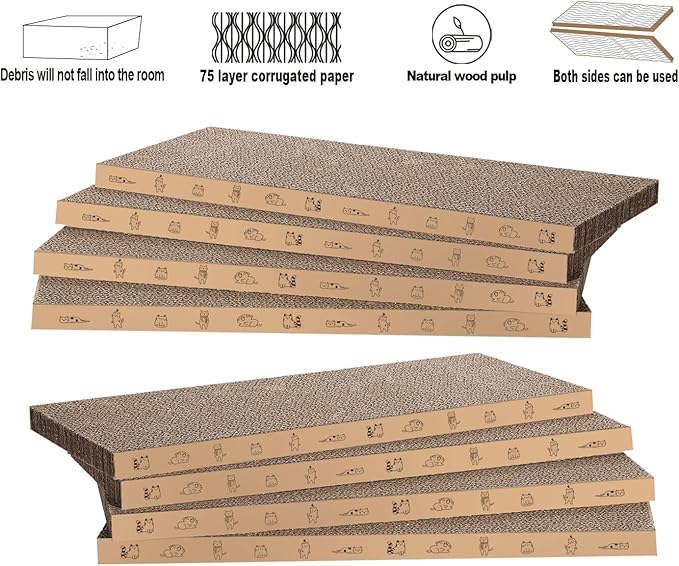 8 Packs in 1 Cat Scratch Pad, Cat Scratcher Cardboard,Reversible,Durable Recyclable Cardboard, Suitable for Cats to Rest, Grind Claws and Play-PawvioPets