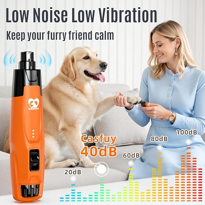 Casfuy New 6-Speed Dog Nail Grinder - 50% More Power Dog Nail Trimmers with 2 LED Lights Quiet 7h Running Time Electric Pet Nail Grinder File Toenail Grinder for Large Medium Small Dogs & Cats (OR)-PawvioPets
