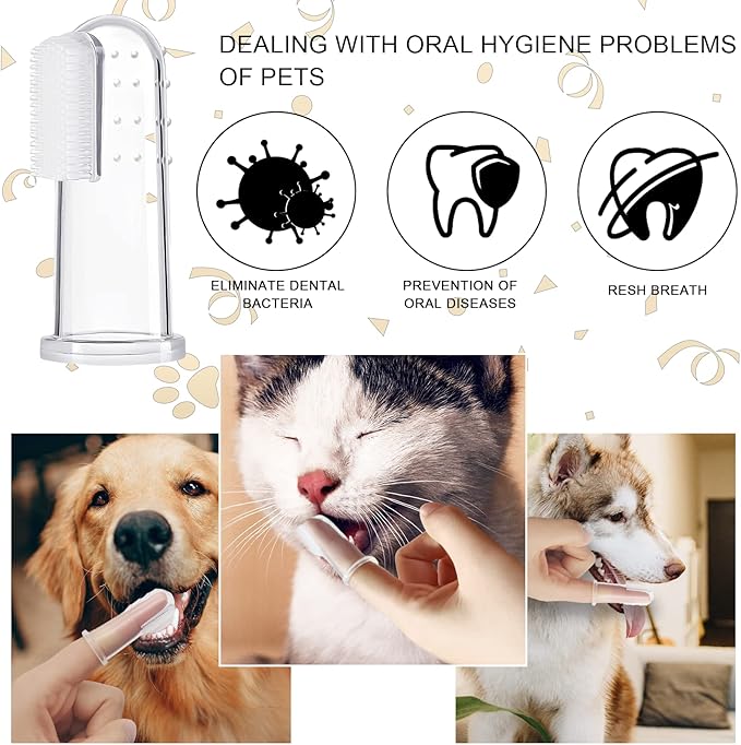 BLMHTWO 5 Pieces Dog Tooth Brushing Kit Finger Toothbrush for Dogs Cat Puppy Toothbrushs with Silicone Bristles and 16 Round Particles Thickened Silicone-Layer Transparent Dog Toothbrushs for All Pets-PawvioPets