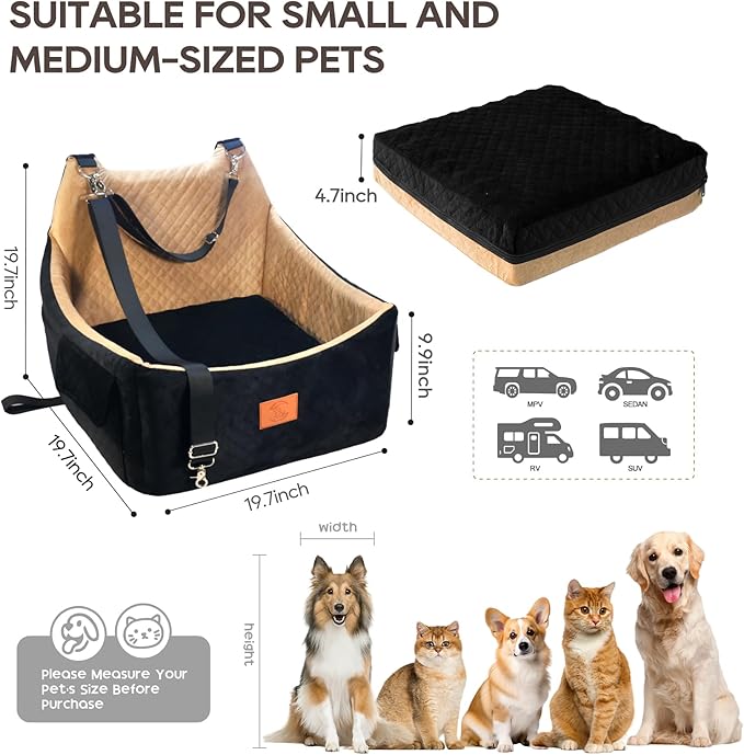 Dog Booster Car Seat for Medium and Small Sized Dogs Pet Car Bed Easy to Remove and Washable with Thickened Cushion Fits Cars Trucks and SUVs-PawvioPets