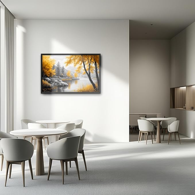 Framed Large Tree Wall Art for Living Room, Oversized Zen Trees Wall Decor, Black and Golden Forest Canvas Pictures Home Decoration for Living Room Bedroom Office 36"x24"-PawvioPets