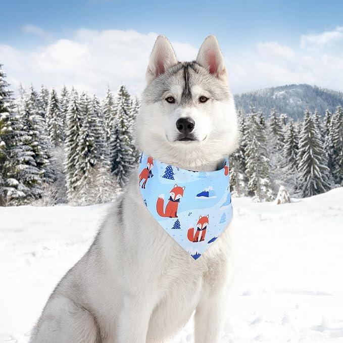 Abbylike 50 Pieces Winter Dog Bandanas Bulk Blue Snowflake Dog Bandanas for Pets Triangle Kerchief Scarf Bibs for Winter Pets Cats Party Costume Accessories (25.6 x 17.7 x 17.7)-PawvioPets