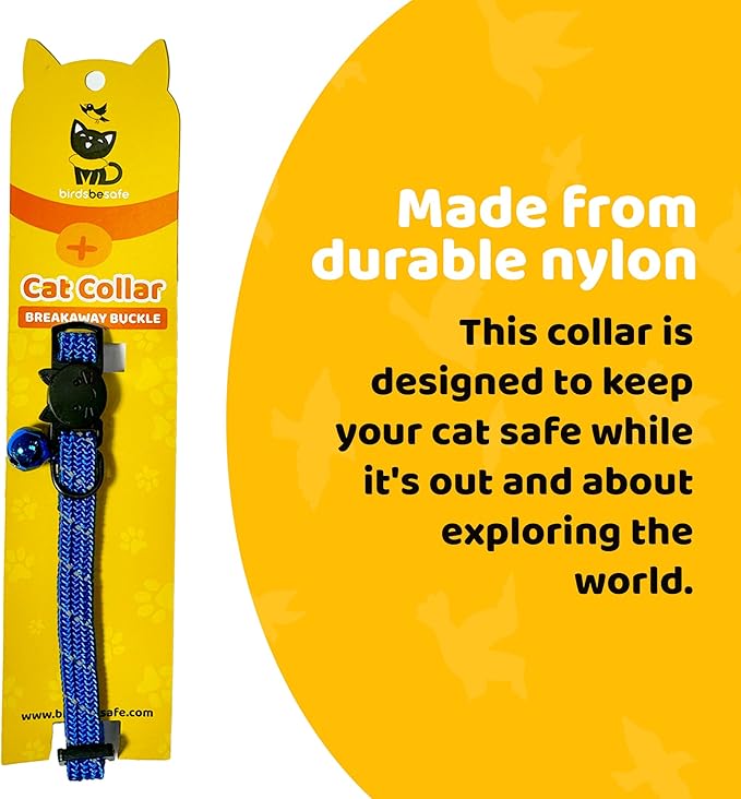 BirdsBeSafe® Break Away Cat Collar with Bell, Reflective Thread for Night Visibility, Comfortable Elastic Stretch Cat Collar to Protect Cat from Getting Stuck in The Garden.-PawvioPets