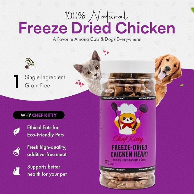 Freeze-Dried Chicken Heart Treats for Cats & Dogs – 100% Human Grade, Single Ingredient, High-Protein, Healthy Snack – No Additives or Preservatives – 1.4oz - Inspected & Tested in USA-PawvioPets