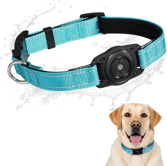 Air -Tag Dog Collar Waterproof Dog Air Tracker Chip for Apple Find My (iOS only) Reflective Strip Real Time Anti-Loss Tags Ultra-Durable GPS Pet Tracking Collar, Sky Blue M (12.4''-17.3'')-PawvioPets
