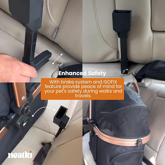 3 in 1 Pet Stroller - Stroller for Small to Medium Dogs and Cats up to 55 lbs, with Detachable Carrier/Car Seat, Foldable and Lightweight, Detachable Cushion + Cup Holder (Black/Gold)-PawvioPets