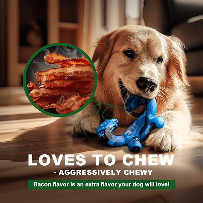 Dog Chew Toy for Aggressive Chewers – Tough Nylon Bone with Bacon Flavor for Pitbulls & Large Dogs, Indoor Play for Teeth Cleaning & Anxiety Relief-PawvioPets