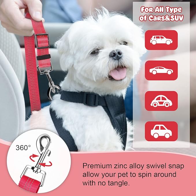BWOGUE 2 Packs Dog Cat Safety Seat Belt Strap Car Headrest Restraint Adjustable Nylon Fabric Dog Restraints Vehicle Seatbelts Harness-PawvioPets