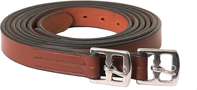 Exion Pre-Stretched Leather Stirrup Leathers for English Saddles | Premium Vegetable-Tanned Non-Stretch Stirrups for Jumping, Dressage & Schooling | 18-Hole Numbered Adjustment & SS Buckles-PawvioPets