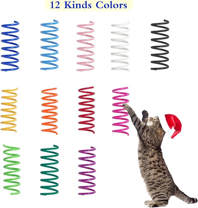 12PCS 12Colors Cat Spring Toys for Indoor Cats, Interactive Coil Springs for Self Play, Durable Heavy Plastic Cat Spiral Spring, Hunting, Biting, Swatting Creative Kitten Toy.-PawvioPets