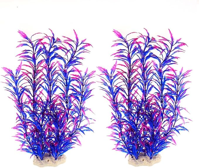 DSkoiph 2 pcs Aquarium Decor Plastic Plants Extra Large 21 Inches Artificial Fish Tank Plants Tall Fish Tank Decorations Artificial Green Water Plants (Purple)-PawvioPets