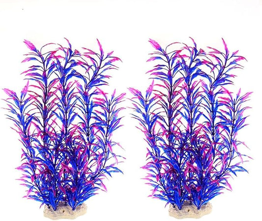 DSkoiph 2 pcs Aquarium Decor Plastic Plants Extra Large 21 Inches Artificial Fish Tank Plants Tall Fish Tank Decorations Artificial Green Water Plants (Purple)-PawvioPets