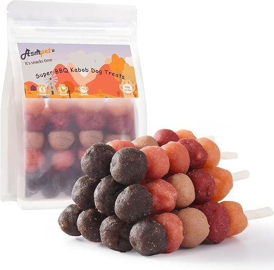 ASMPET Dog Treats Chews, Multi-Flavor Dog Kabob Snacks, Made with Chicken, Duck, Salmon, Rabbit and Beef, Rawhide Sticks for Dogs-PawvioPets
