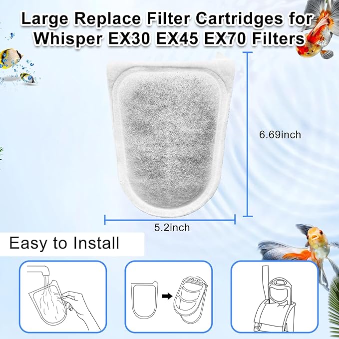 5 Pack Large Replace Filter Cartridge for Whisper EX Filter, Fish Tank Carbon Filter Cartridges for Aquarium, Compatible with Whisper EX30/EX45/EX70 Filters-PawvioPets
