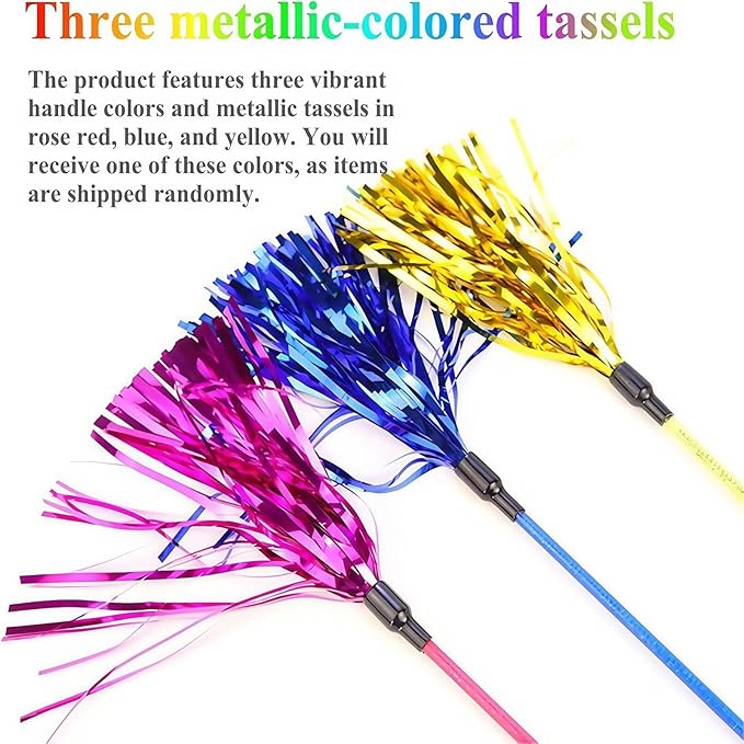ADUCK Interactive Cat Teaser Wand Toy with Tassels - Durable Cat Chaser for Indoor Kitten Exercise, Boredom Relief & Training Play - Assorted Color, 1 Pack-PawvioPets