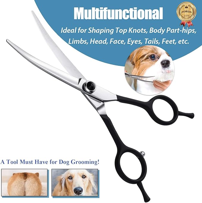 Dragon Creek 6" Upward Curved Dog Grooming Scissors Shears for Grooming Face and Paws Safety Shears Trimming Cutting Scissors for Dog Cat Pet Black-PawvioPets