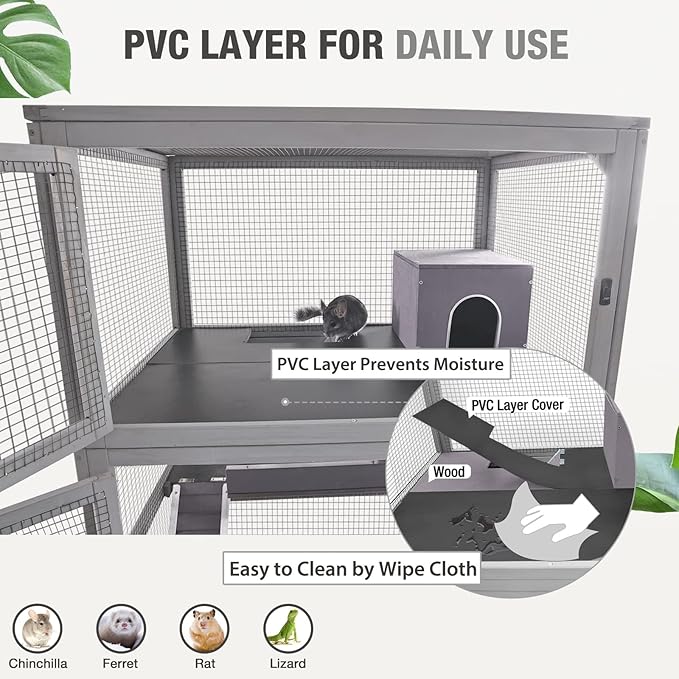 Ferret Cage Rat Cage Indoor Outdoor, Large Guinea Pig Cages with 4 Levels, Wooden Chinchilla Cage with Wheels for Hamster, Chameleon, Gerbils and Other Small Animals Anti-Chewing-PawvioPets