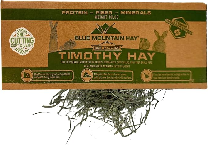 Blue Mountain Hay | Fresh 2nd Cutting Timothy Grass Hay (10 Pounds) | Soft & Leafy, Balanced Nutrition | High-Altitude Hay Pet Food for Adult Rabbits, Guinea Pigs, Chinchillas, and Other Small Pets-PawvioPets