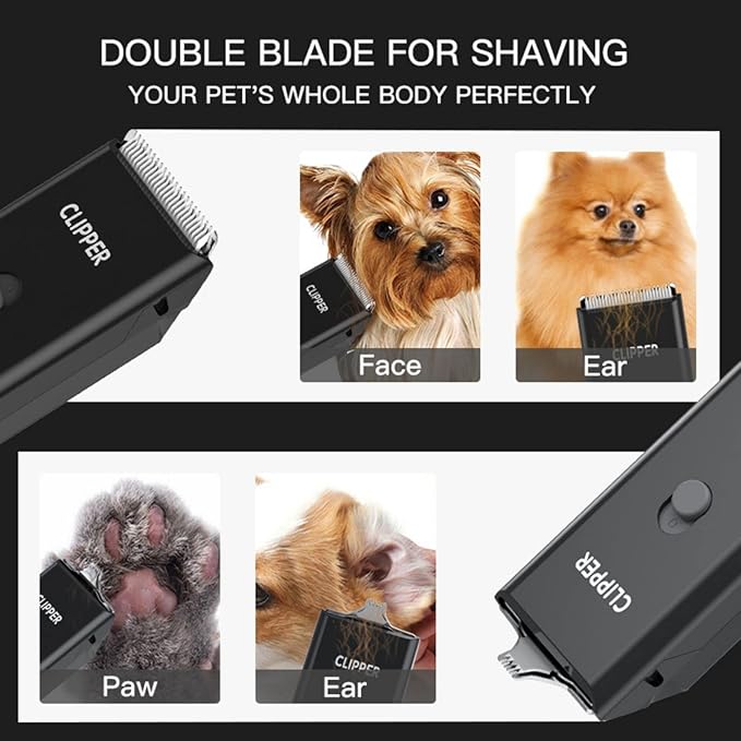Dog Cat Home Hair Waterproof Clipper Portable Electric USB Rechargeable Pet Grooming Tools Low Noise Shaver Cordless Trimmer for Small and Large Pets-PawvioPets