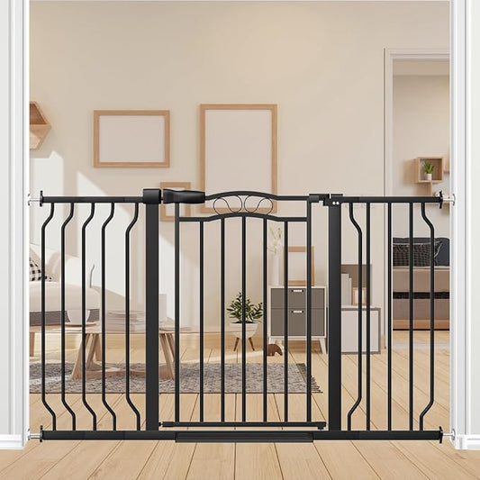 29.5-53.1" Extra Wide Baby Gate for Stairs No Drilling, 30" Tall Auto Close Press Mounted Baby Gate for Doorways, Adjustable Width Walk Through Dog Gates for Doorways, Black-PawvioPets