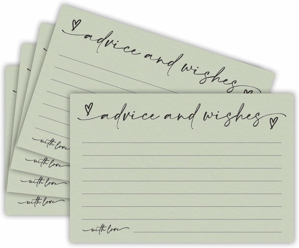 30 Advice & Wishes Cards - moss green - Double Sided Fill-In Advice Cards For Bridal, Wedding, Graduate Party, Mr & Mrs, Retirement, Baby Shower, Party Favor & Supplies - B01