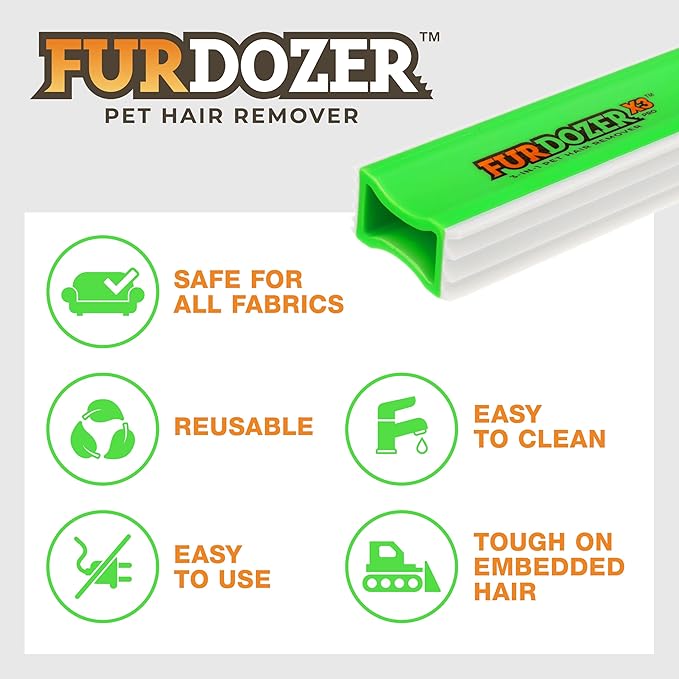 FurDozer X3 PRO Pet Hair Remover & Auto Detailing Tool - Cat & Dog Hair Remover for Carpets, Car Interiors, Couches, Bedding, & Pet Furniture - Reusable Pet Hair Removal Tool for Dog Fur & Lint, 5"-PawvioPets