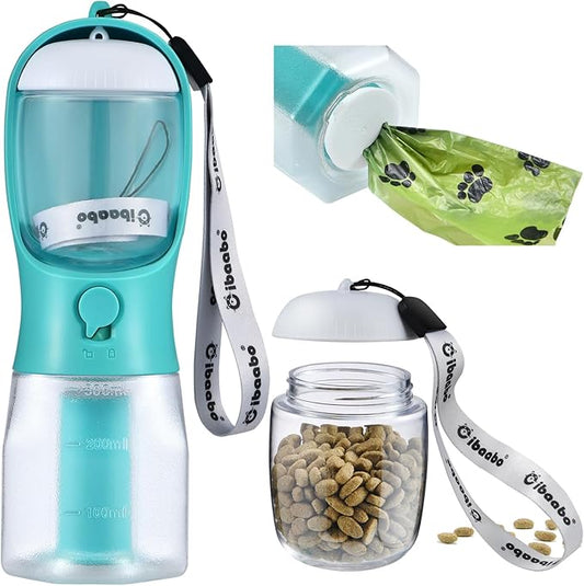 Dog Water Bottle with Food Container & Poop Bag Holder, Travel Water Bowl, Portable Pet Dispenser, Dog Stuff Accessories Items, Puppy Essentials Necessities for Yorkie Chihuahua Walking Hiking-PawvioPets