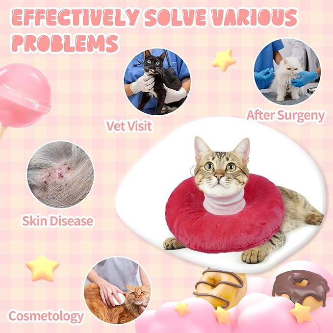 BRKURLEG Cat Cone Collar Soft, Cute Cat Recovery Cones, Soft Protective Pet Neck Cone, Adjustable Kitten Cones to Stop Licking, Pet Anti-Lick Wound Healing Elizabethan Collar, Pink, S-PawvioPets