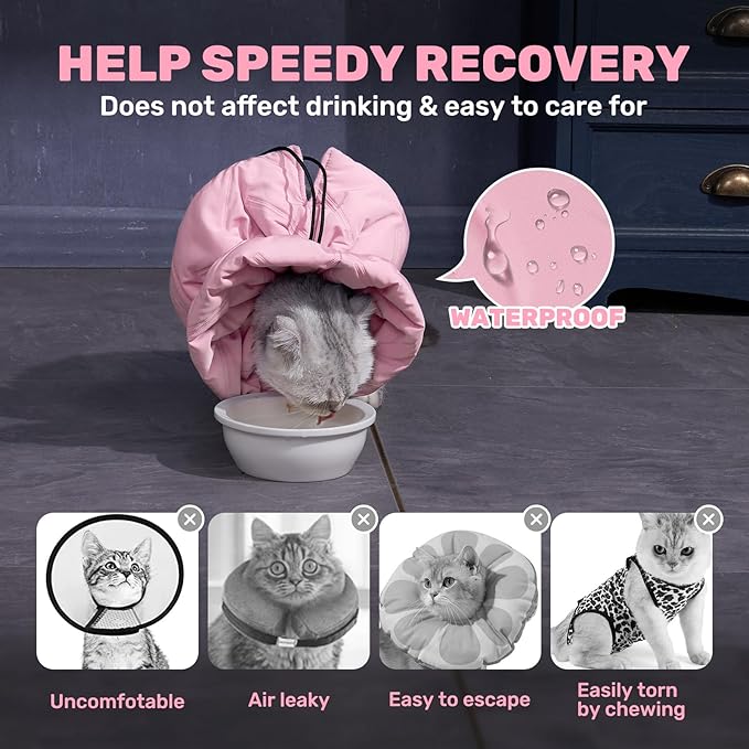 Adjustable Cat Recovery Cone Collar, Lightweight Soft Cat E-Collar Alternative After Spay, Waterproof Comfy Collars to Stop Licking Wound After Surgery, Protective Cone for Kittens/Puppies-PawvioPets