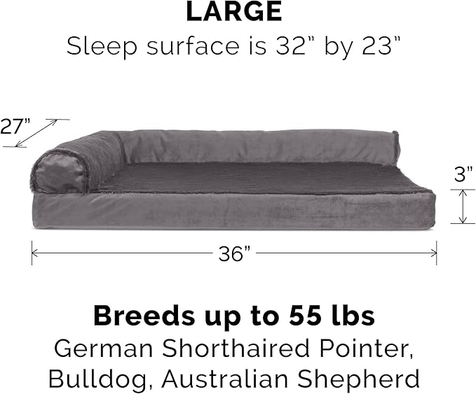 Furhaven Cooling Gel Dog Bed for Large/Medium Dogs w/ Removable Bolsters & Washable Cover, For Dogs Up to 55 lbs - Plush & Velvet L Shaped Chaise - Platinum Gray, Large-PawvioPets