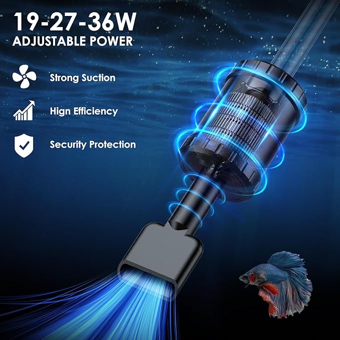 36W Fish Tank Vacuum Gravel Cleaner Electric: Aquarium Vacuum Gravel Cleaner with Strong Suction for Automatic Water Change Algae Cleaner Sand Wash Water Circulation and Water Shower, Timed Off-PawvioPets