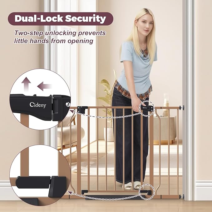 29"-40" Baby Gate for Stairs, Auto Close Stroller Friendly Dog Gate Indoor for Doorways, Pressure Mounted Baby Gate, Easy Walk Through Gate for Children & Pets, Brown-PawvioPets
