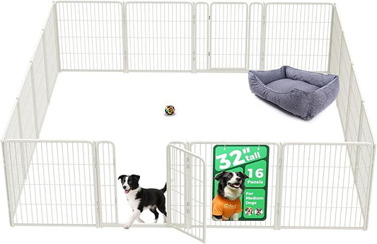FXW Homeplus Unleashed Indoor Dog Playpen - Stress-Free and Safe Play, Heavy Duty 32 Inch 16 Wire Panels Dog Pen for Small and Medium Dogs, White│Patented-PawvioPets
