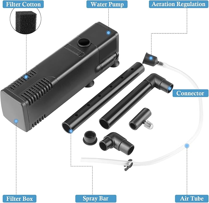 FEDOUR Submersible Aquarium Internal Filter, Filter with Water Pump for Fish Tank up to 35 Gallon (8W for 5-35 gallon-new)-PawvioPets