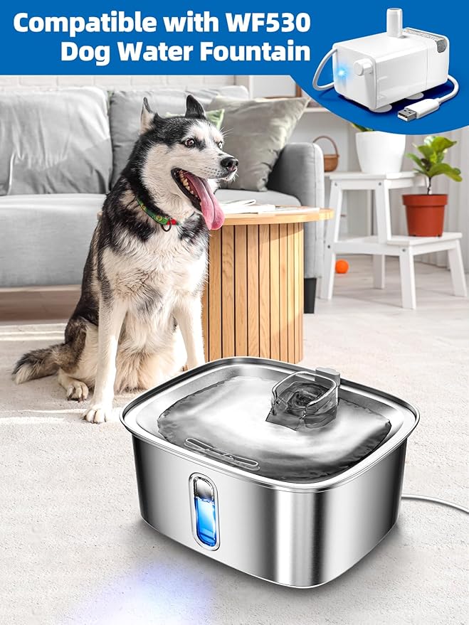 Dog Water Fountain for Large Dogs, 9L/2.4Gal Stainless Steel Dog Fountain with Water Level Window & Filtration, Automatic Pet Water Bowl Dispenser Indoor, for All Dogs and Multi-Pet (Pump)-PawvioPets
