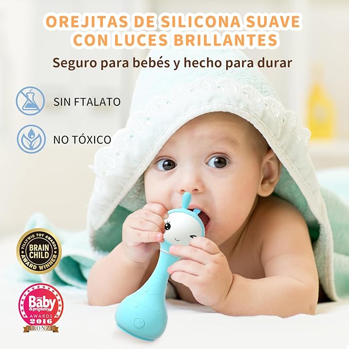 alilo Sonajero Musical para Bebés 0-12 Meses, Juguete con Luz, 66 Sonidos, 15 Canciones, 13 Cuentos, 5 Canciones de Cuna, Ruido Blanco, Reconocimiento de Colores, Regalo Recién Nacido-PawvioPets