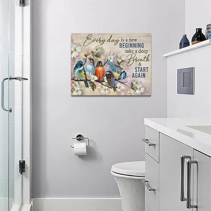 Bird Wall Art Farmhouse Flower Branch Pictures Rustic Country Birds Wall Decor Floral Canvas Print Painting Artwork for Bathroom Living Room Bedroom 12"x16"-PawvioPets