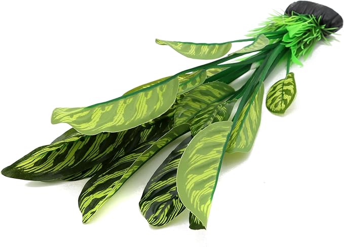 ALEGI Silk Aquarium Plants, 12 Inch Artificial Silk Plants Decorations for Fish Tank,Aquarium Décor Plastic Plants (Green with Stripes, 2 Pack)-PawvioPets