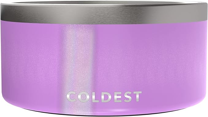 Coldest Dog Bowl - Anti Rust Metal, Non Slip, 3 Layers Insulated Stainless Steel Dog Bowls - Spill Proof & Heavy Duty - Water Bowl for Dogs, Cats, Dish Washer Safe (200 oz, Saturns Purple Glitter)-PawvioPets