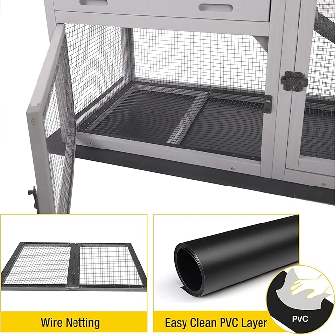 Aivituvin Rabbit Hutch Outdoor Chickecn Coop Indoor Bunny Cage with Pull Out Tray,Upgrade Version,Removable Bottom Wire Mesh 53.4" L x 23.6" W x 38.1" H-PawvioPets