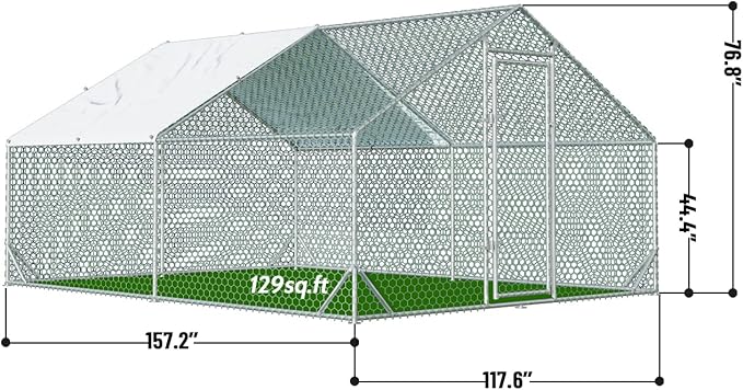 4ever2buy Large Metal Chicken Coop with Run Walk-in Poultry Cage Chicken Runs House Pen Cage Spire Roofed Chicken Coops with Anti-Ultraviolet Cover for Outdoor Yard Farm Use 9.8’L x 13.1’W x 6.4’H-PawvioPets