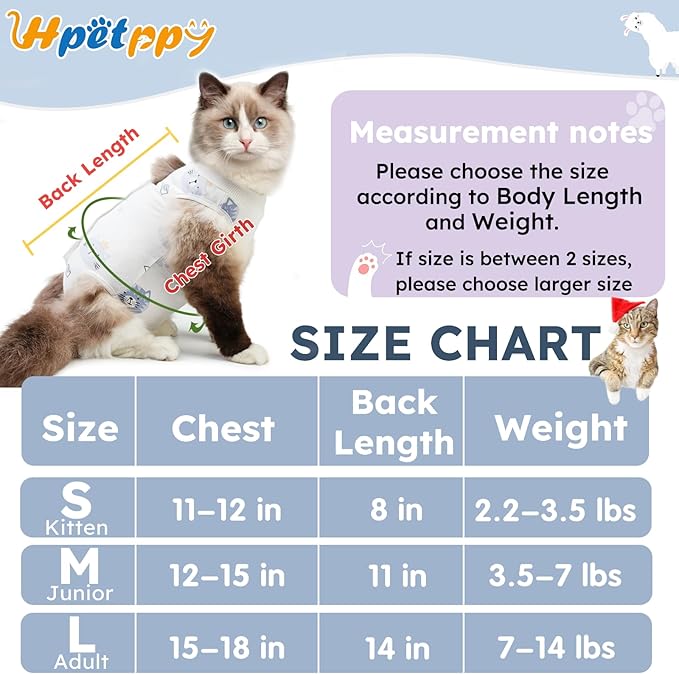 Cat Recovery Suit for Spay Abdominal Wounds, Breathable Cat Onesie for Cats After Surgery Female, Kitten Surgical Recovery Suit Female Cone of Shame Alternative for Cats Anti Licking-PawvioPets