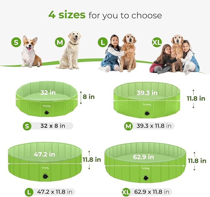 Furrybaby Dog Pool, Foldable Dog Pools for Large Dogs Portable Kiddie Pool Pet Doggie Wading Swimming (Green 63'') Indoor and Outdoor-PawvioPets