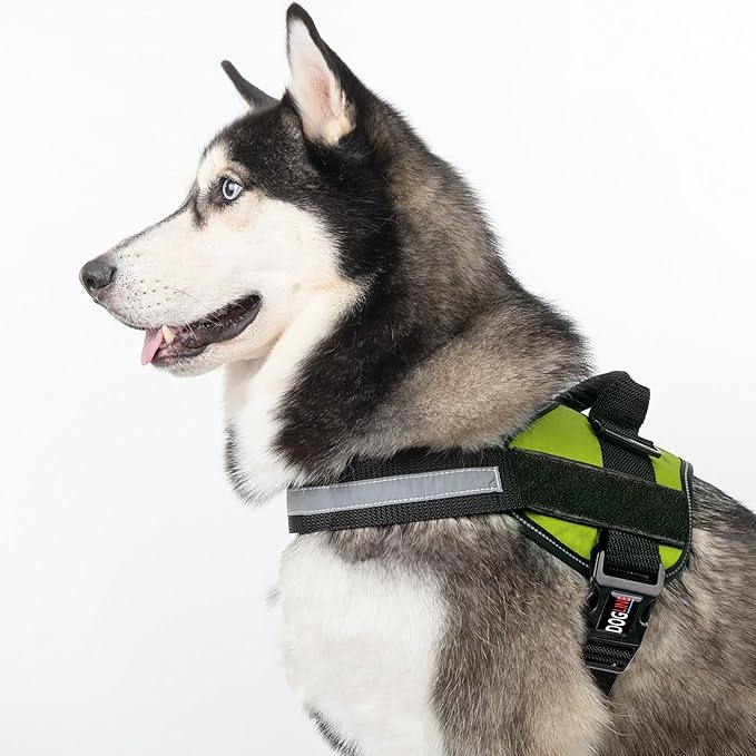 Dogline Dog Harness, Reflective No-Pull Adjustable Vest with Handle for Walking, Training, Breathable, No - Choke Harness for Small, Medium or Large Dogs Room for Patches Girth 22"-28" in Lime Green-PawvioPets