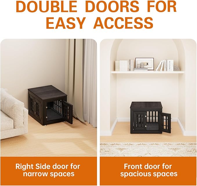 26" Heavy Duty Dog Crate Furniture for Small,Medium and Large Dogs,Rustic Wooden Dog Cage Kennel Indoor Furniture with Waterproof Top,Decorative Pet House Side End Table (Black & Grey)-PawvioPets