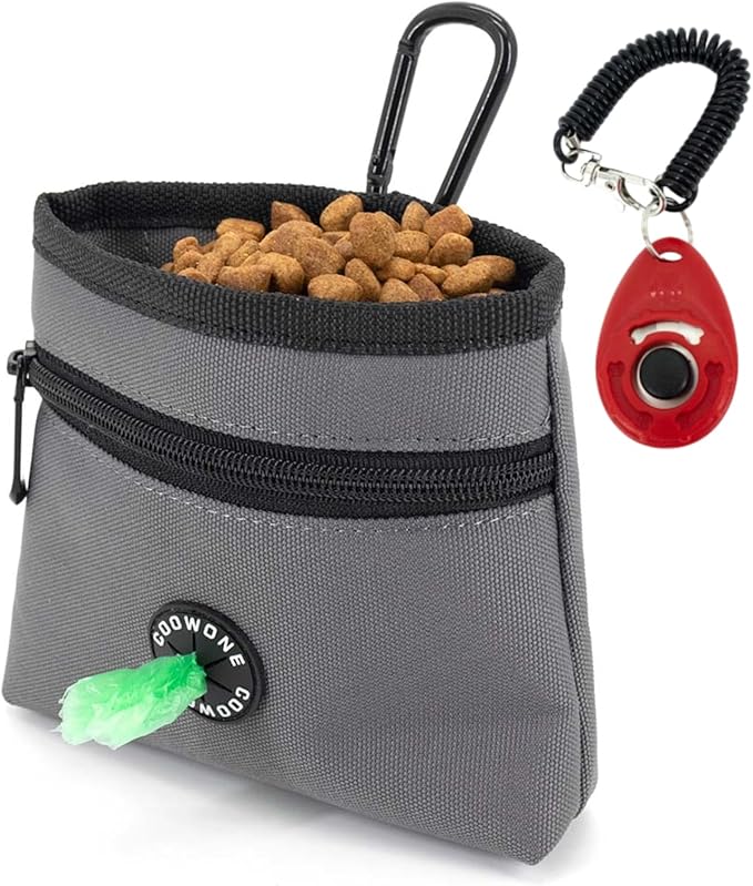 COOWONE Dog Treat Pouch with Pet Training Clicker, Detachable Dog Puppy Training Treat Bag, 900D Oxford Cloth Magnetic Closure Small Dog Poop Bag Holder for Travel or Outdoor Use-PawvioPets