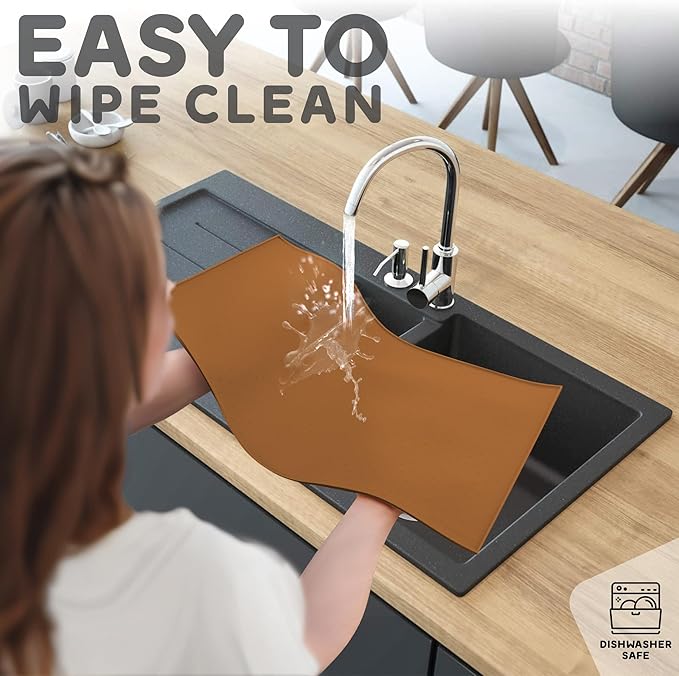 Dog Food Mat - Raised Edges Dogs Mat for Food and Water Prevent Spill, Waterproof Cat Food Mats Protect Floors, Easy Clean Dog Bowl Mats for Food and Water, Silicone Pet Food Tray-PawvioPets