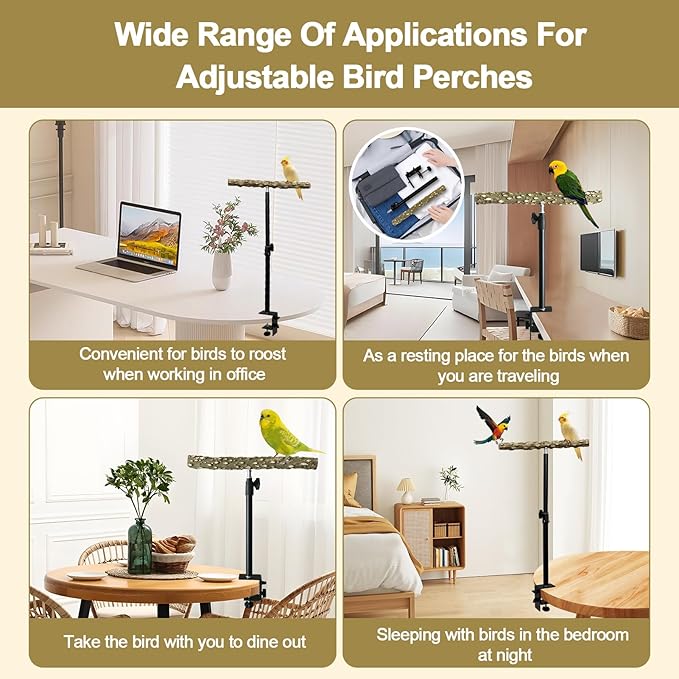 13-23 Inch Height Adjustable Desktop Bird Perch Pepper Wood Bird Training Perch Stand Parakeet Perches Indoor and Outdoor Parrot Stands for Small to Medium Bird-PawvioPets