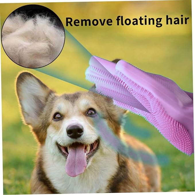 Dog Washing Gloves, Pet Grooming Gloves with Soft Brushes, Bathing and Massaging for Dogs and Cats, Silicone Heat Resistant Cleaning Gloves with High-Density Teeth (Purple)-PawvioPets
